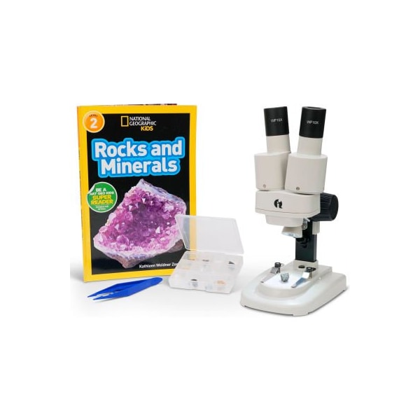 United Scope. AmScope IQCrew 20x Portable LED Stereo Microscope, Mini Rock, Mineral Collection & Book Kit SE100-12A-NGRK-TW - main
